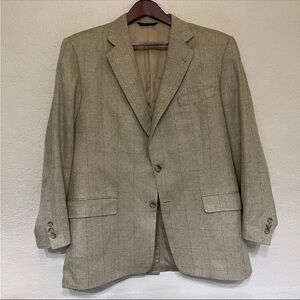 Burberry Blazer Sport Coat Jacket Silk Tweed Windowpane Plaid 44 L Beige